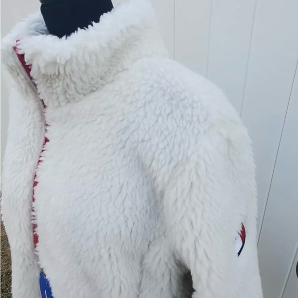 Tommy Hilfiger Women's Zip Front Solid Sherpa Jacket, Sailcloth, Large   - Picture 8 of 16